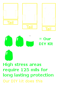image showing amount of sprayable material provided by Spray-linin compared to the average DIY truck bed liner kit